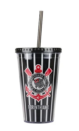 COPO PLASTICO COM CANUDO - CORINTHIANS