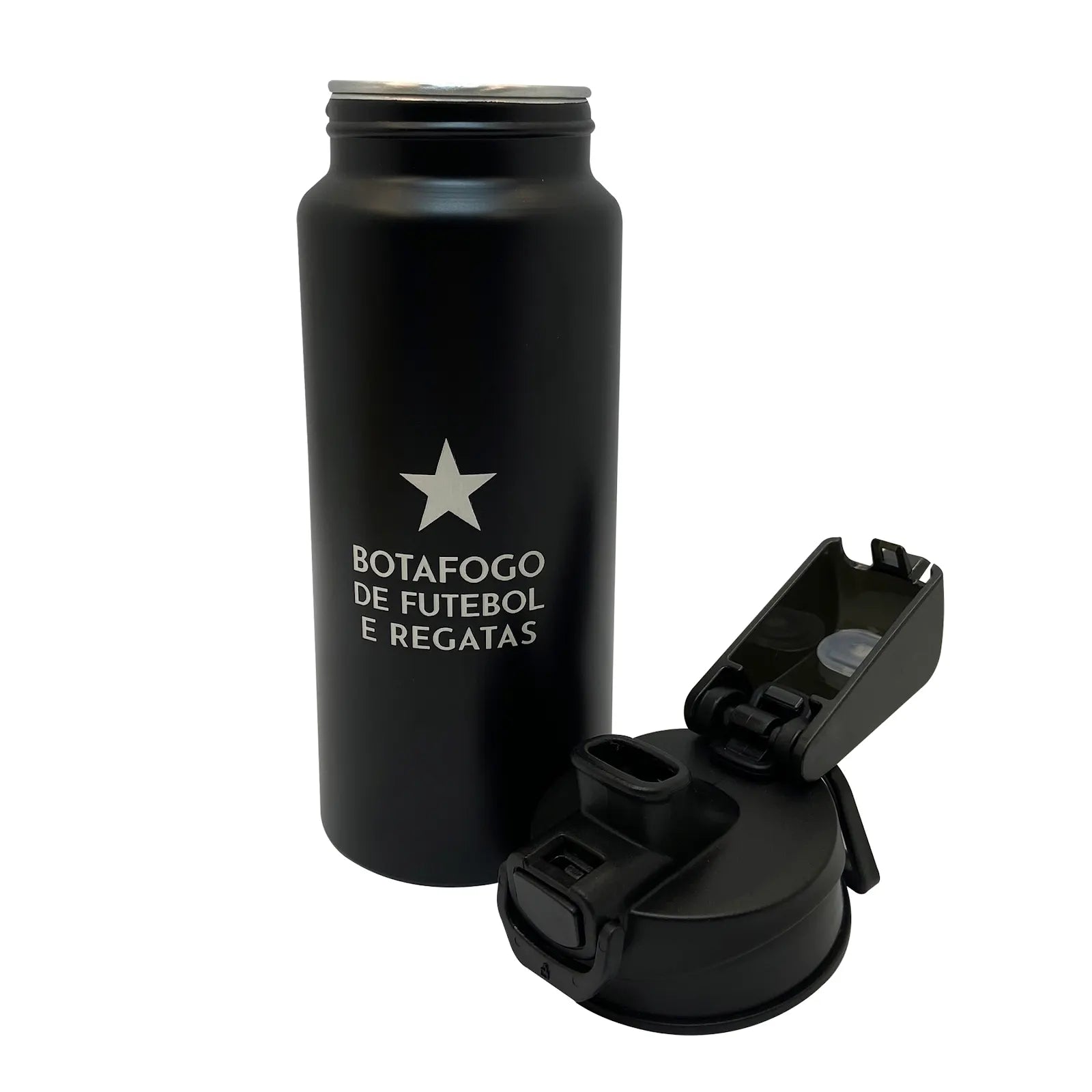 6198-GARRAFA PTO 600ML C/TRAVA E ALCA - BOTAFOGO
