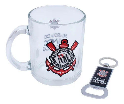KIT COPO DE VIDRO COM ABRIDOR DE METAL CORINTHIAS