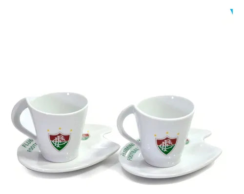 JOGO DE 2 XICARAS E 2 PIRES DE PORCELANA FLUMINENS