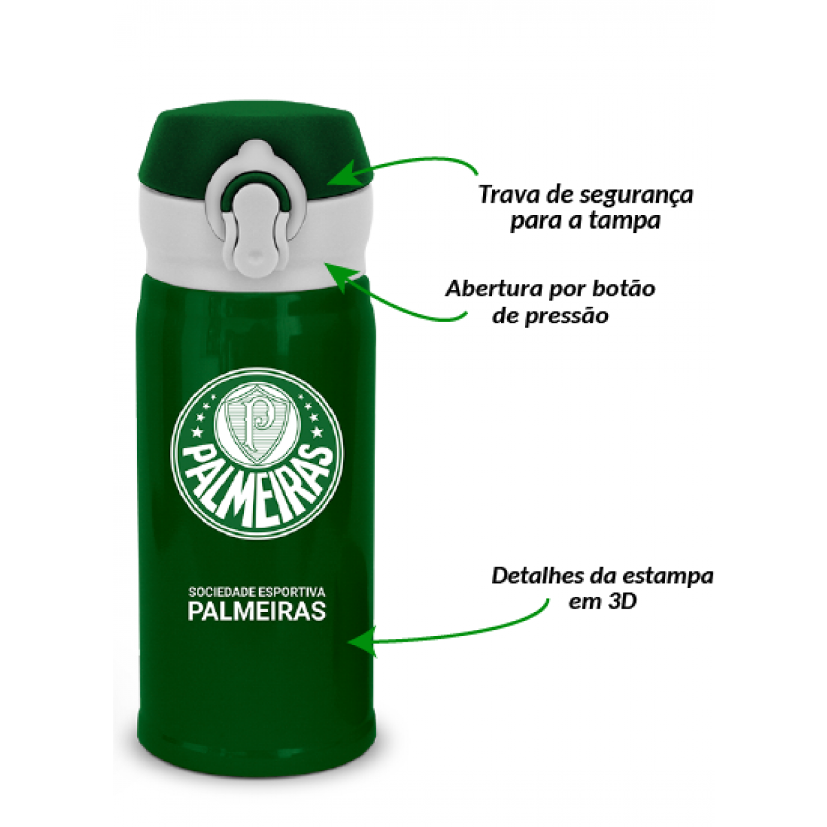 GARRAFA TERMICA FLIP 300ML TIMES - PALMEIRAS